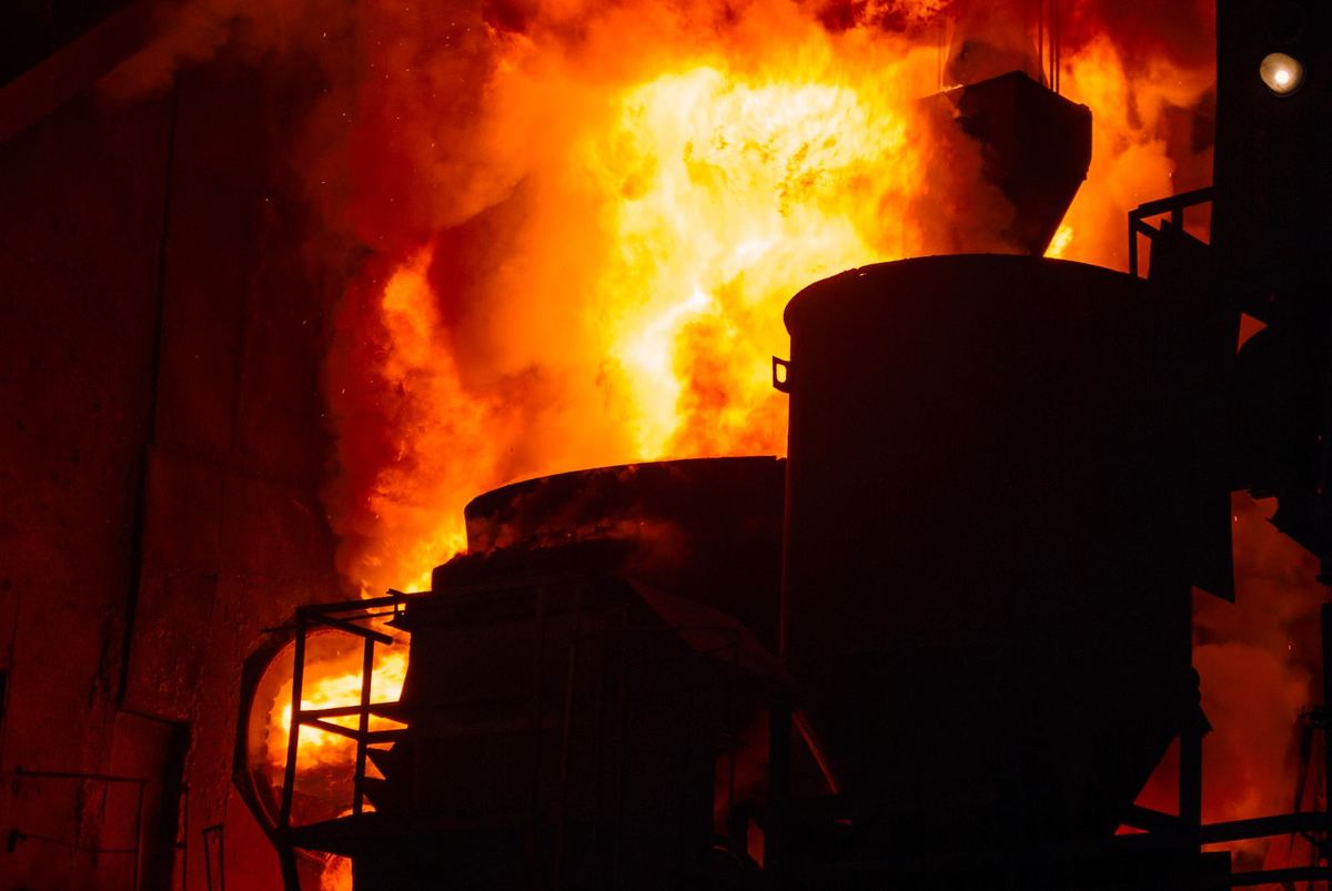 Blazing furnace in an industrial plant